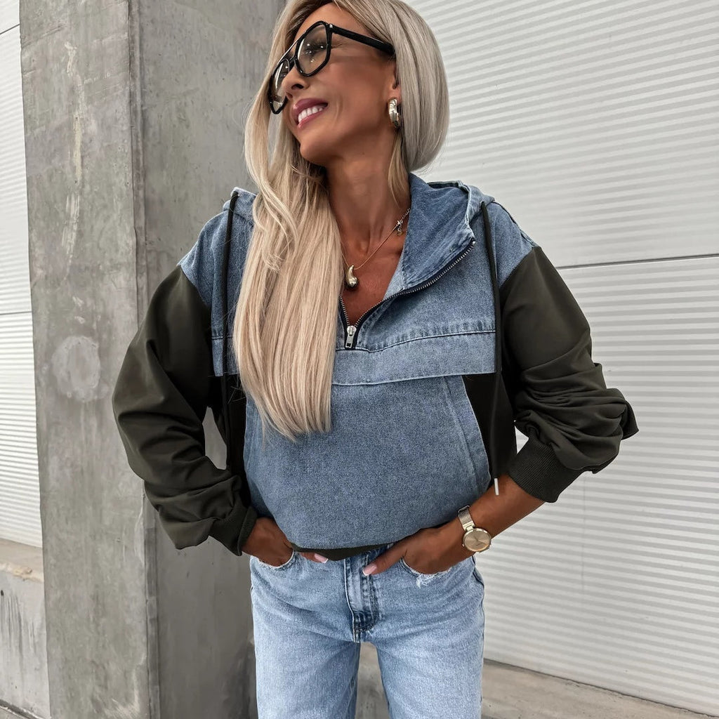 Candlie | Veste en jean chic pour femmes avec capuche et cordons pratiques
