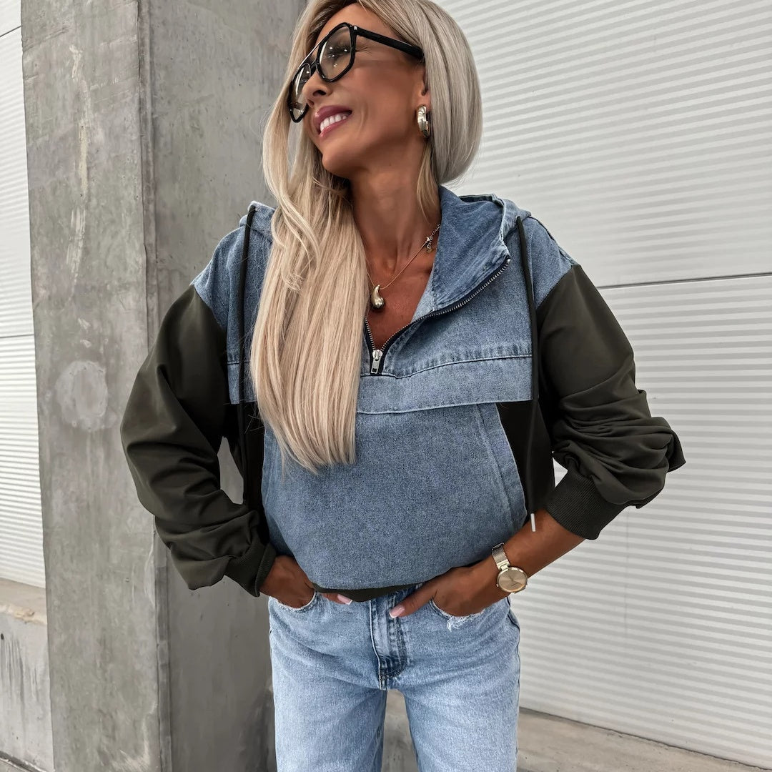 Candlie | Veste en jean chic pour femmes avec capuche et cordons pratiques