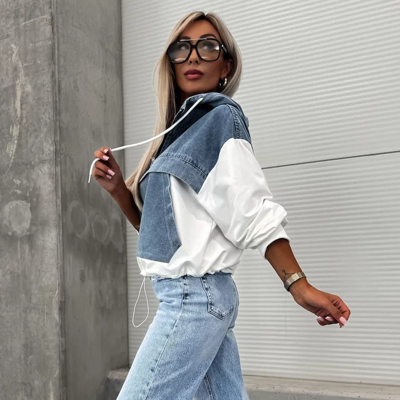 Candlie | Veste en jean chic pour femmes avec capuche et cordons pratiques