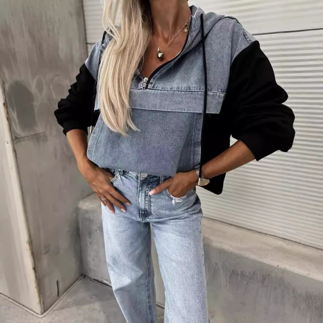 Candlie | Veste en jean chic pour femmes avec capuche et cordons pratiques