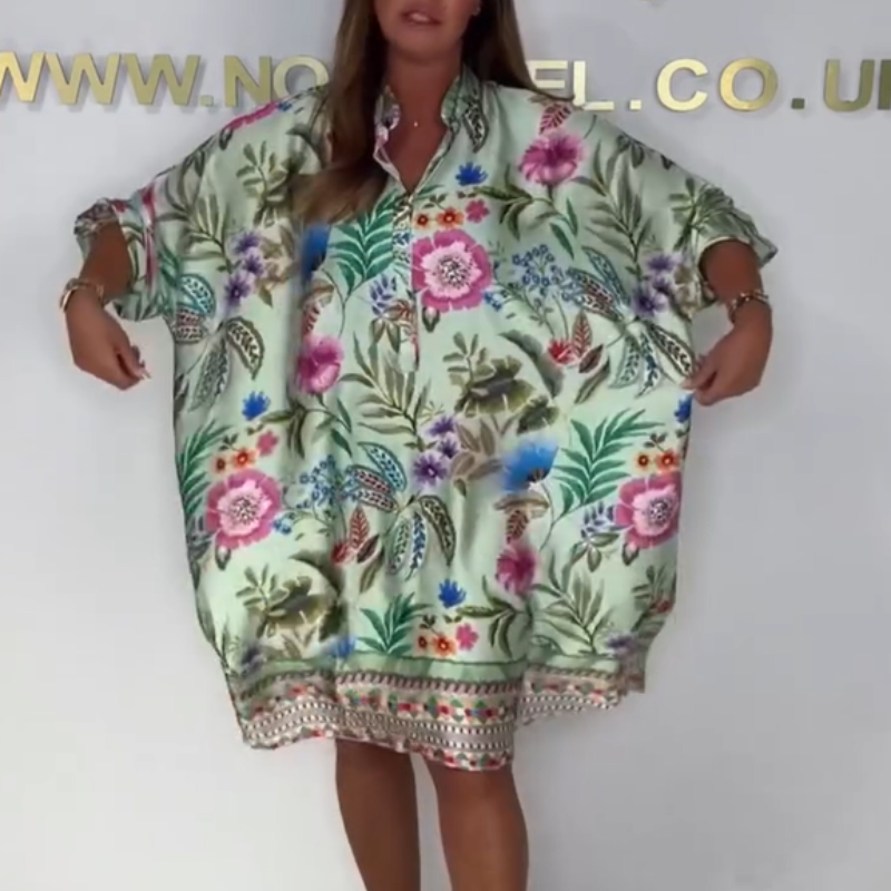 Debie | Robe à fleurs confortable avec décolleté en V et boutonnière devant