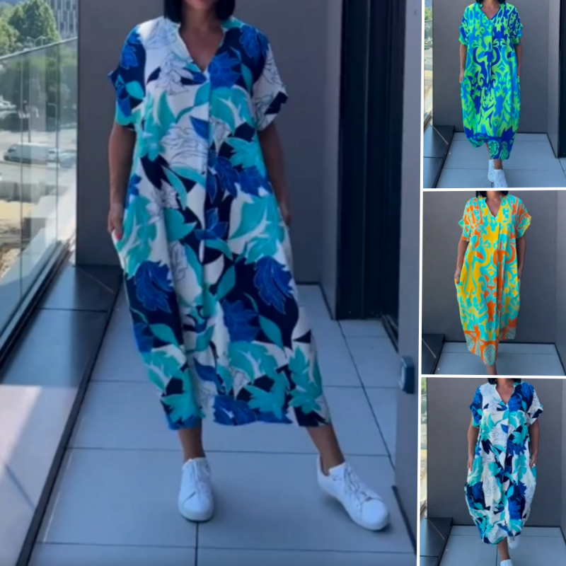 Bern | Robe pour femme élégante imprimée avec décolleté en V