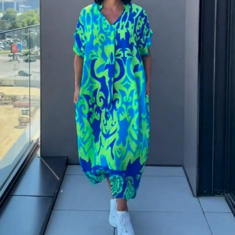 Bern | Robe pour femme élégante imprimée avec décolleté en V