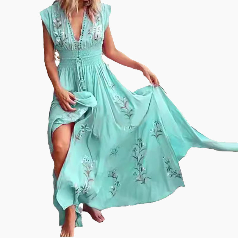 Ivoire | Robe maxi d'été sans manches avec broderie élégante