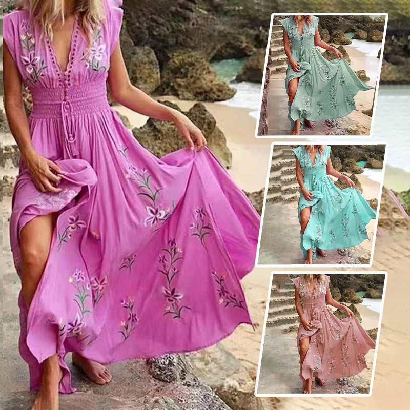 Ivoire | Robe maxi d'été sans manches avec broderie élégante