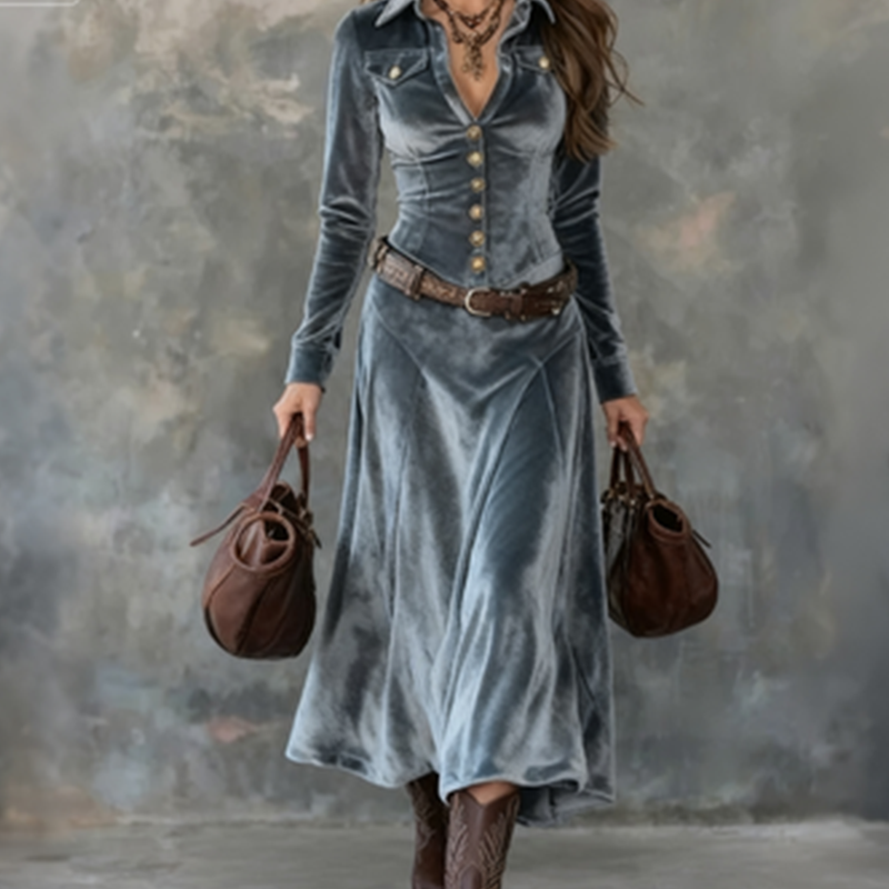 Taila | Robe maxi en velours à manches longues