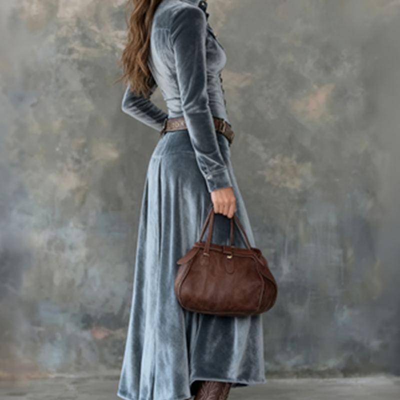 Taila | Robe maxi en velours à manches longues