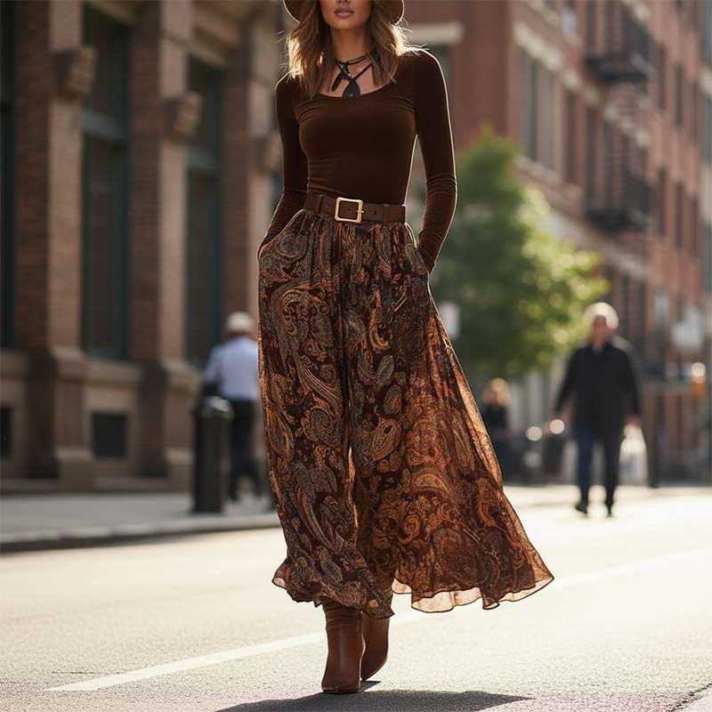 Rafela | Ensemble de robe maxi deux pièces avec imprimé et ceinture