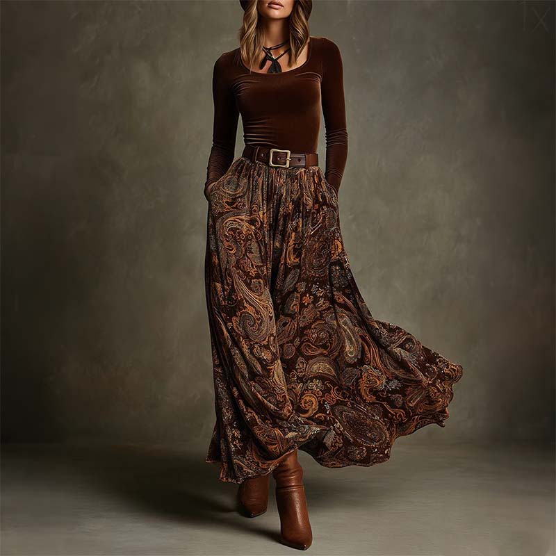 Rafela | Ensemble de robe maxi deux pièces avec imprimé et ceinture