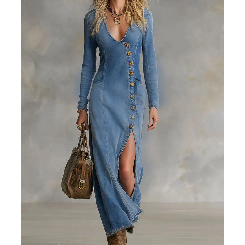 Zaba | Robe Maxi Élégante avec Décolleté en V et Boutonnière