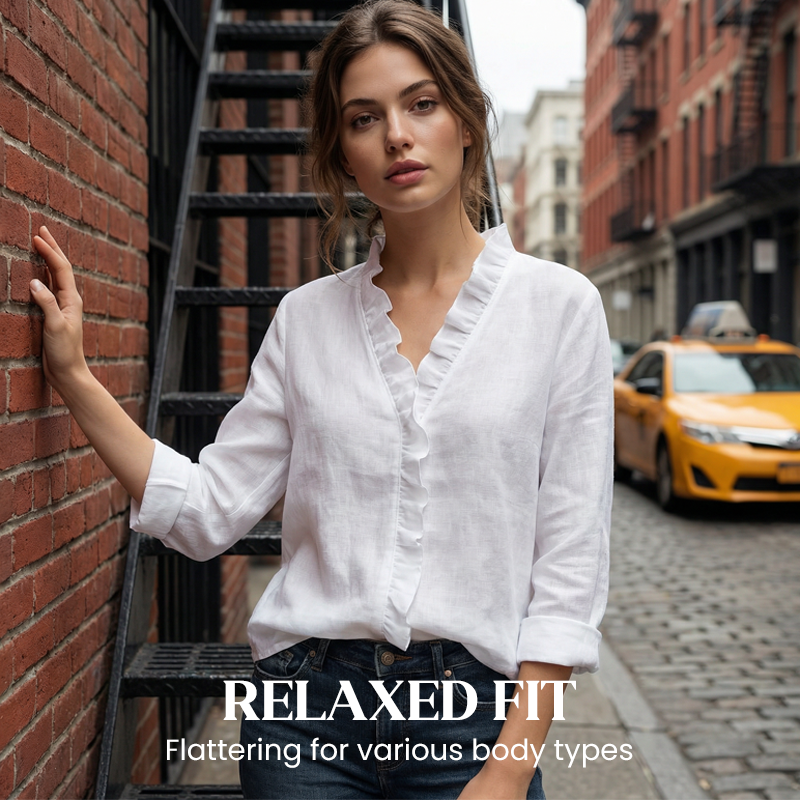 Roselle - Blouse Longue à Manches Roulées avec Décolleté en V