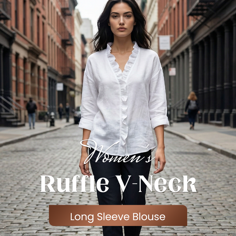 Roselle - Blouse Longue à Manches Roulées avec Décolleté en V
