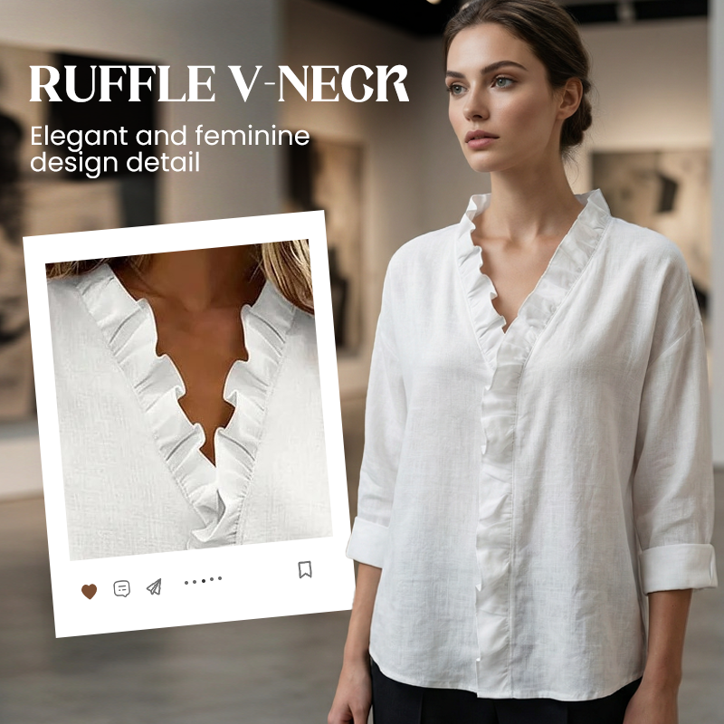Roselle - Blouse Longue à Manches Roulées avec Décolleté en V