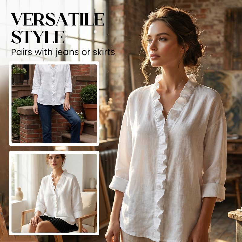Roselle - Blouse Longue à Manches Roulées avec Décolleté en V