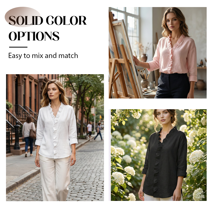 Roselle - Blouse Longue à Manches Roulées avec Décolleté en V