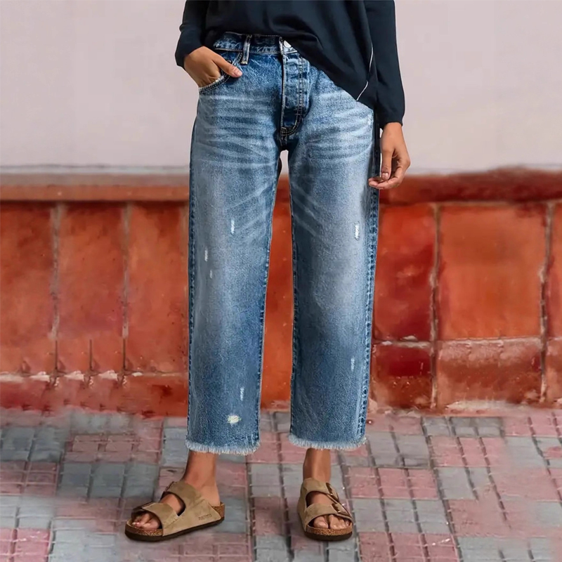 Jeans rétro courts droits pour femmes