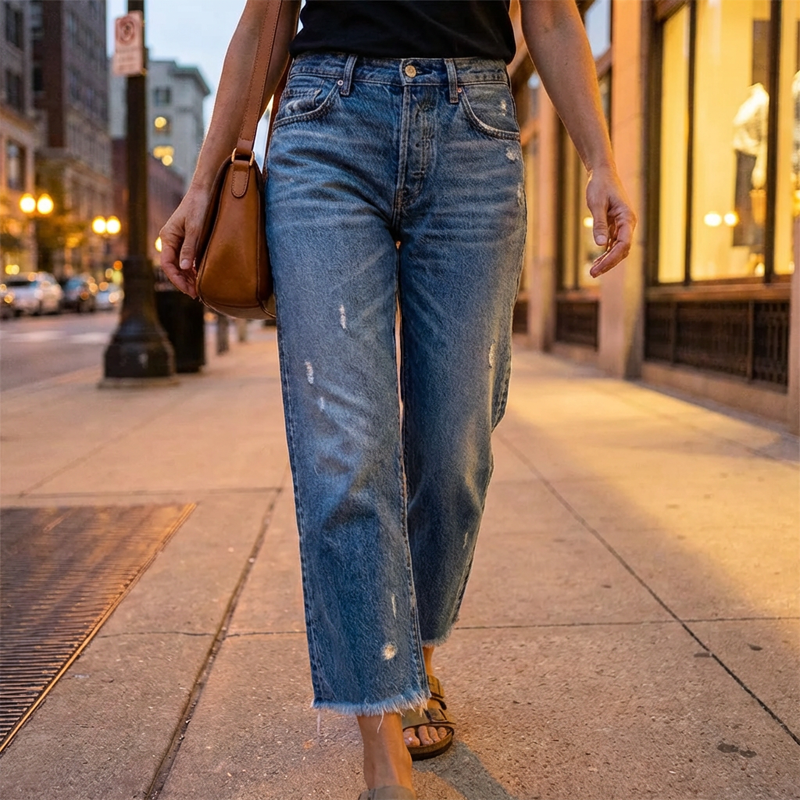 Jeans rétro courts droits pour femmes