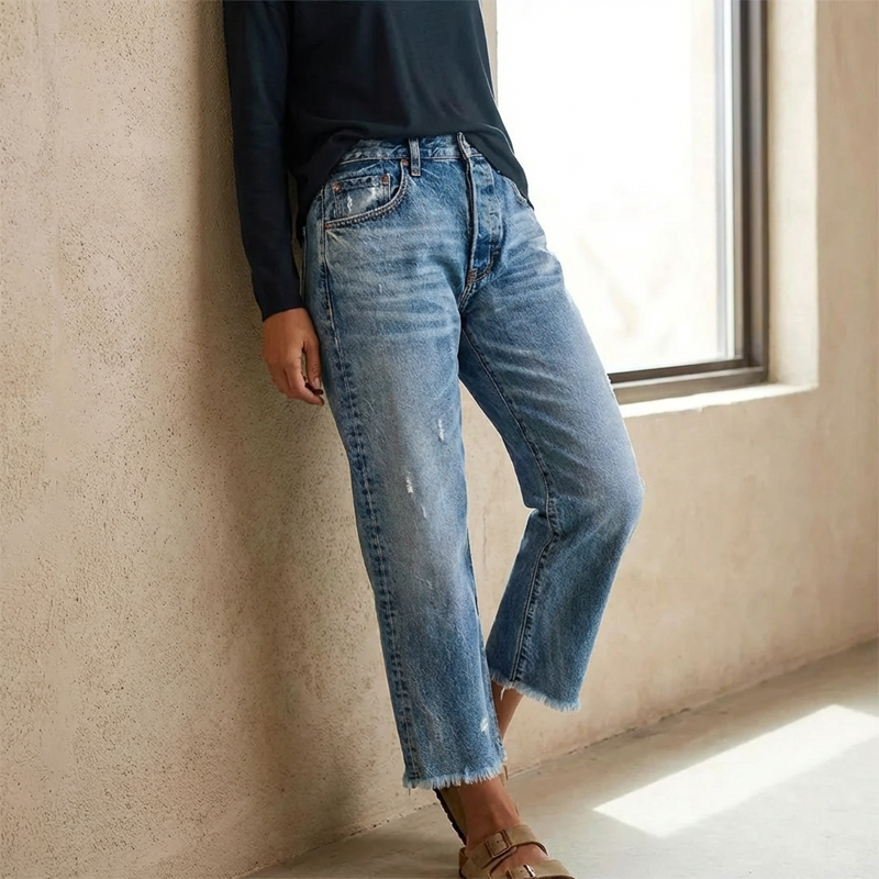 Jeans rétro courts droits pour femmes