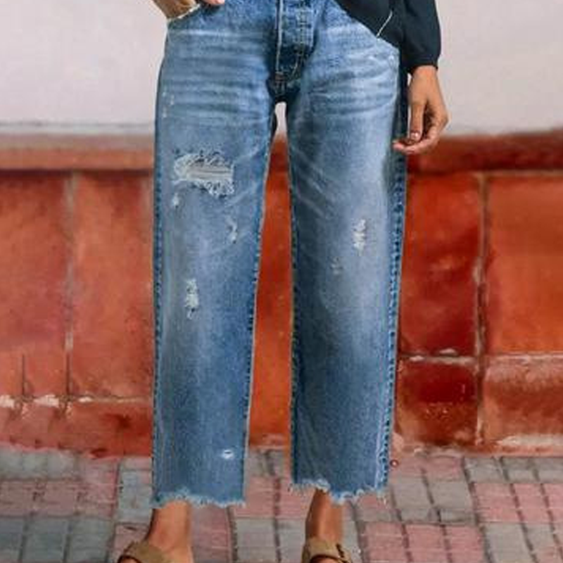 Jeans rétro courts droits pour femmes