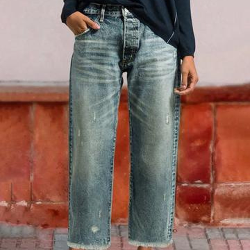 Jeans rétro courts droits pour femmes