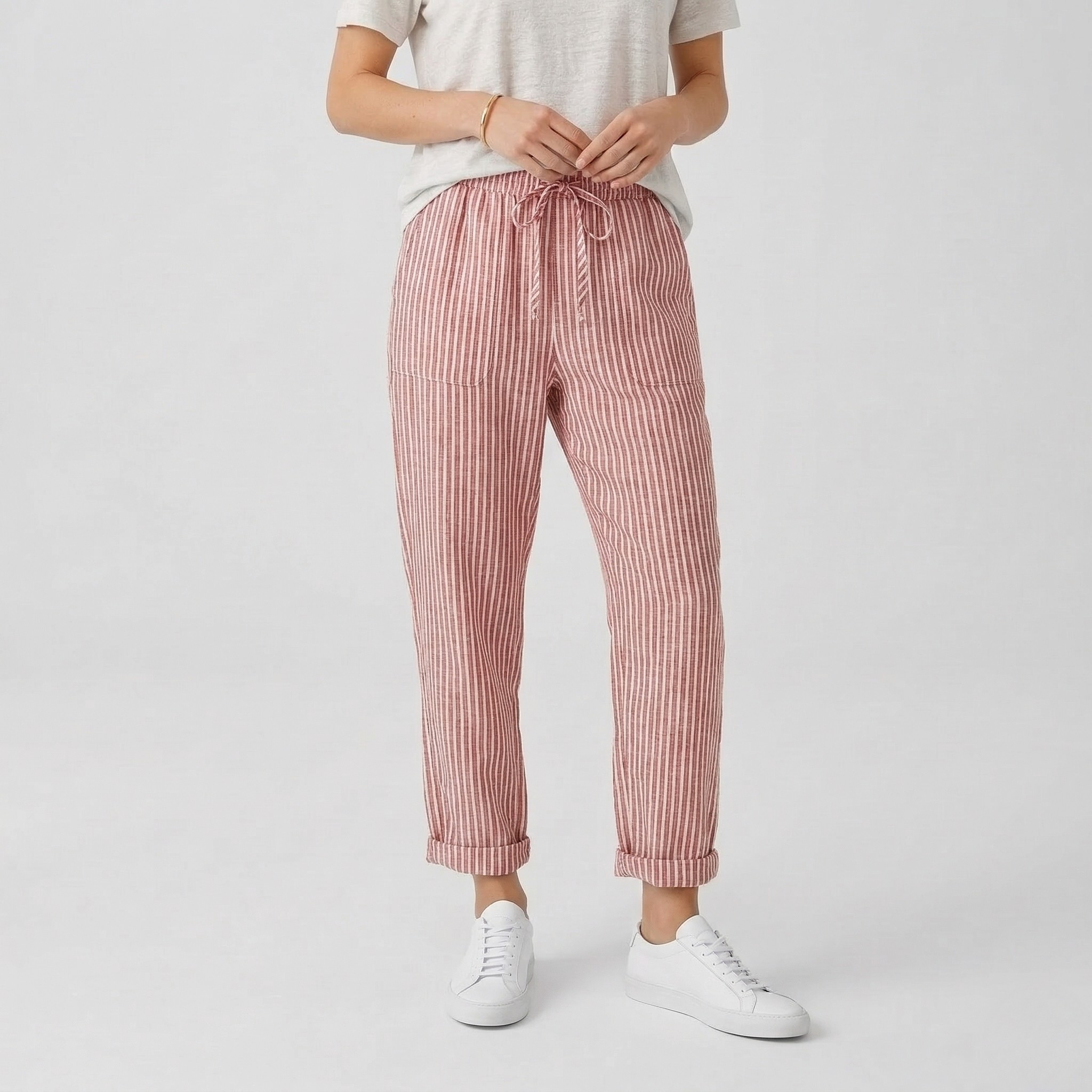 Pantalon Femme Lin Confort Coupe Ample Style Décontracté