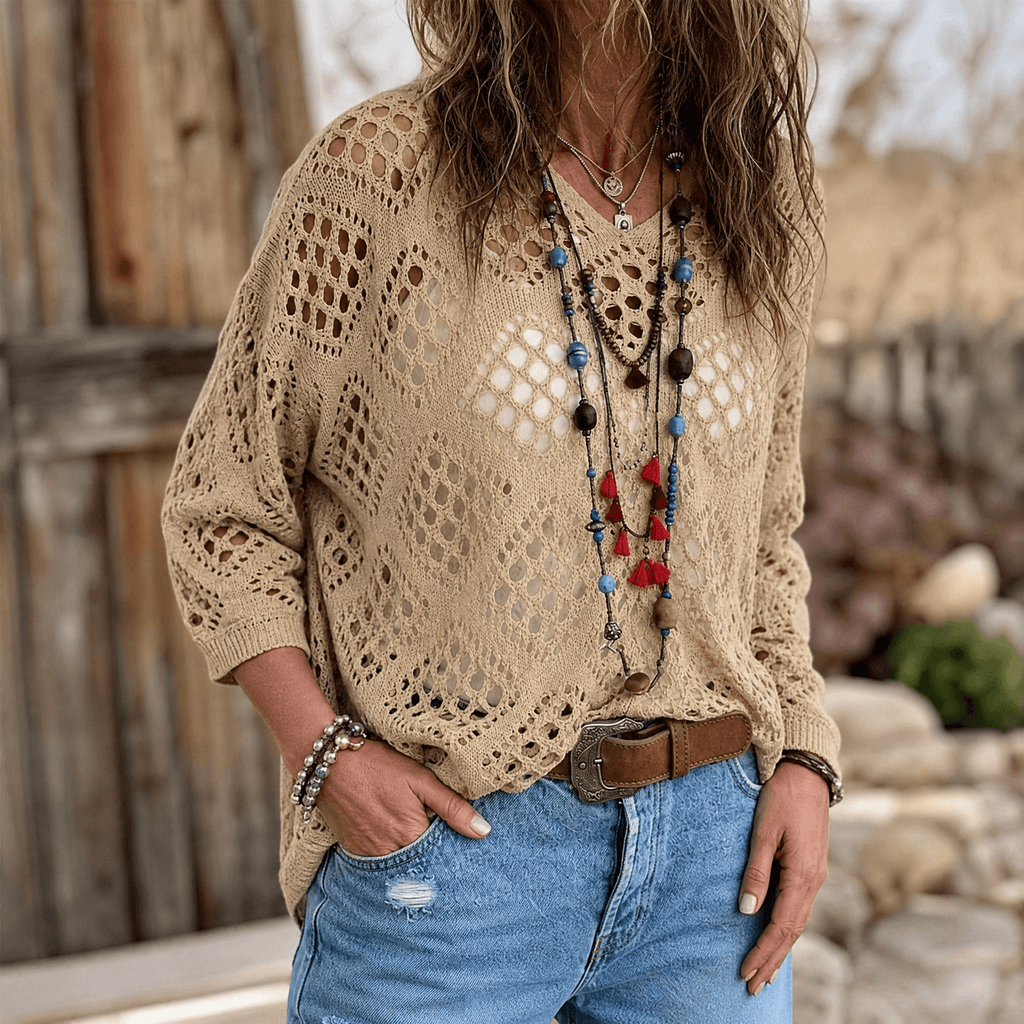 Sunfara – Haut en Crochet V-Coupe Bohème pour Femmes
