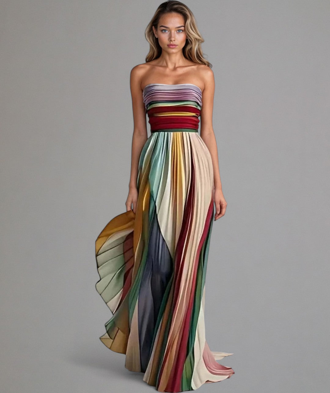 Pola | Robe maxi plissée multicolore sans bretelles
