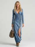 Sienna | Robe Maxi en Jean à Boutons