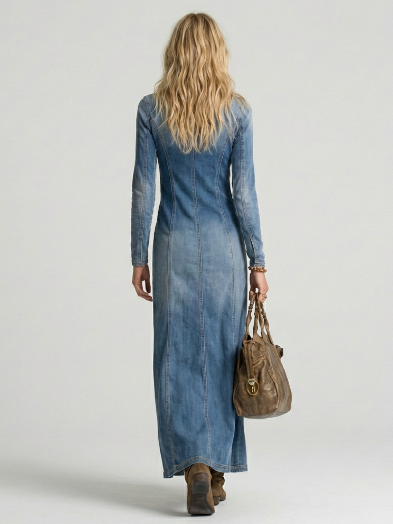 Sienna | Robe Maxi en Jean à Boutons