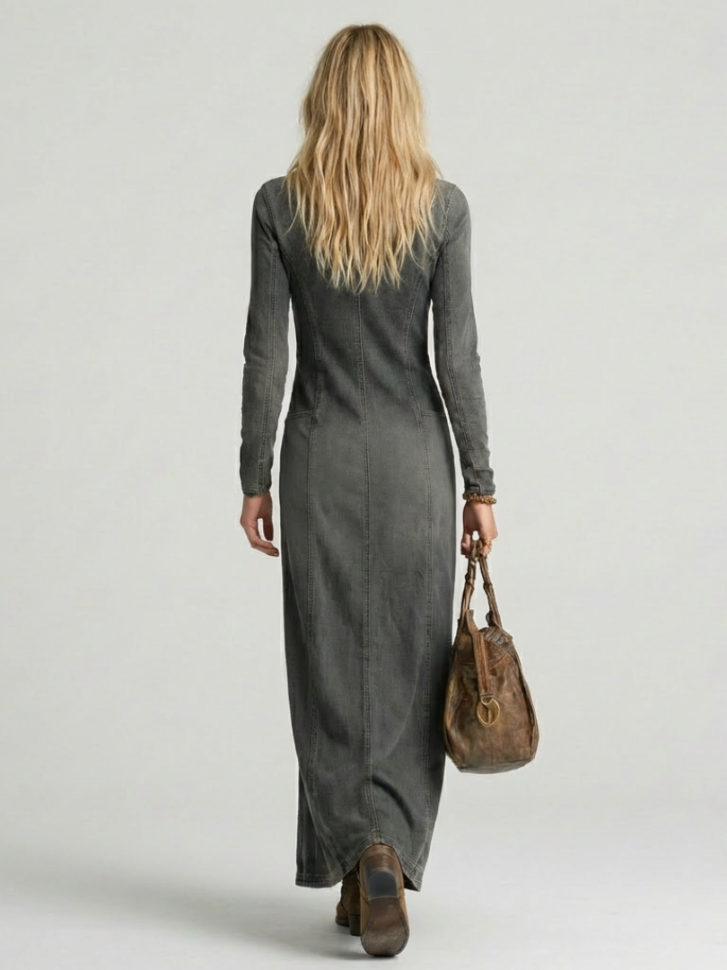 Sienna | Robe Maxi en Jean à Boutons
