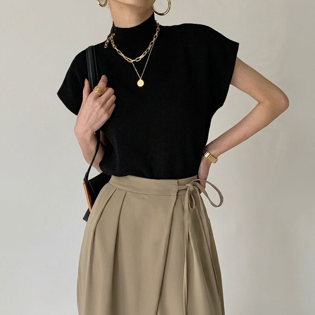 Pull Sans Manches Femme Top Maille Uni Élégant Décontracté
