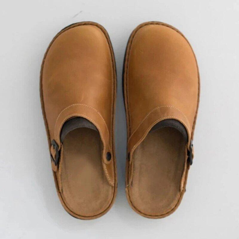 Sabots en Cuir Classiques pour Femmes avec Boucle Réglable – Chaussures Fermées Confortables