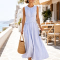 Marellé – Robe Maxi à Enveloppe Rayée Sans Manches