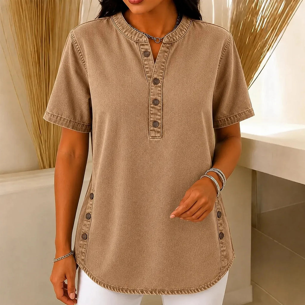 Avelyn – Tunique Henley avec Boutons Latéraux pour Femmes
