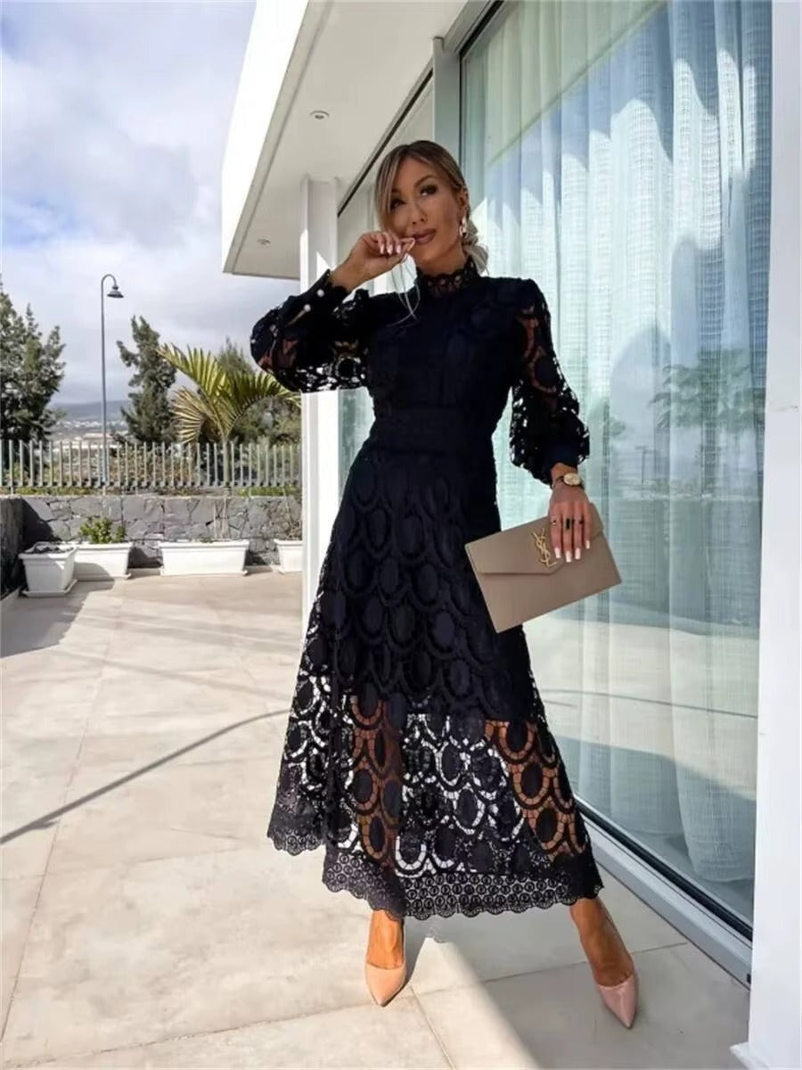 Robe Maxi d'Été en Dentelle Rose