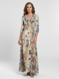 Margaret | Robe Maxi Wrap à Manches Trois Quarts à Fleurs