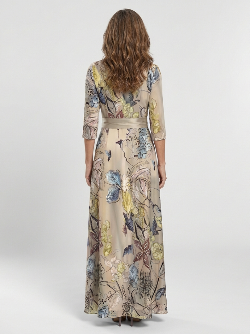 Margaret | Robe Maxi Wrap à Manches Trois Quarts à Fleurs