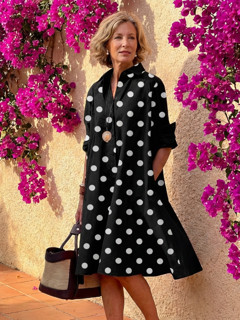 Evelyn | Robe midi chemise à col et boutons