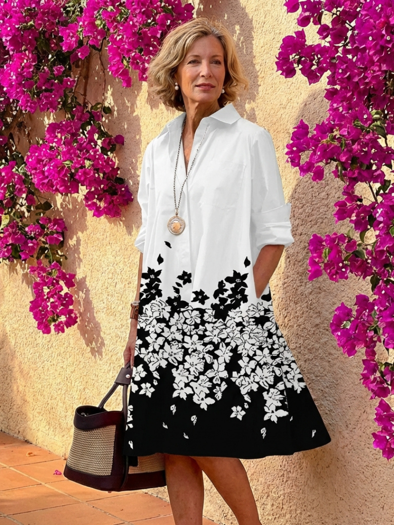 Evelyn | Robe chemise midi à col et bouton devant