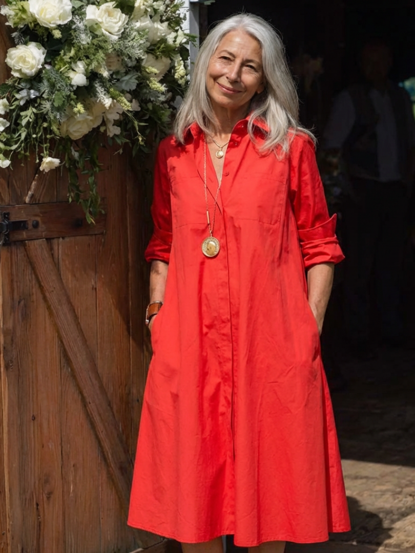 Evelyn | Robe midi chemise à col et boutons