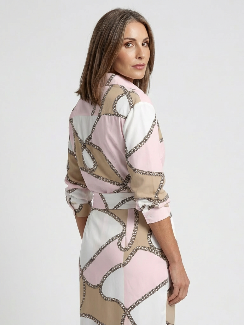 Nadine | Robe Midi Wrap Imprimée à Manches Longues