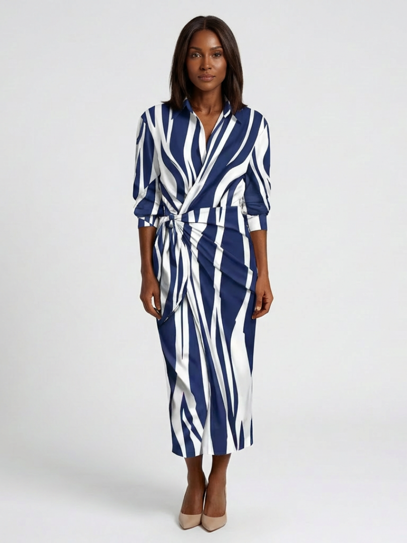 Nadine | Robe Midi Wrap Imprimée à Manches Longues