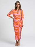 Nadine | Robe Midi Wrap Imprimée à Manches Longues