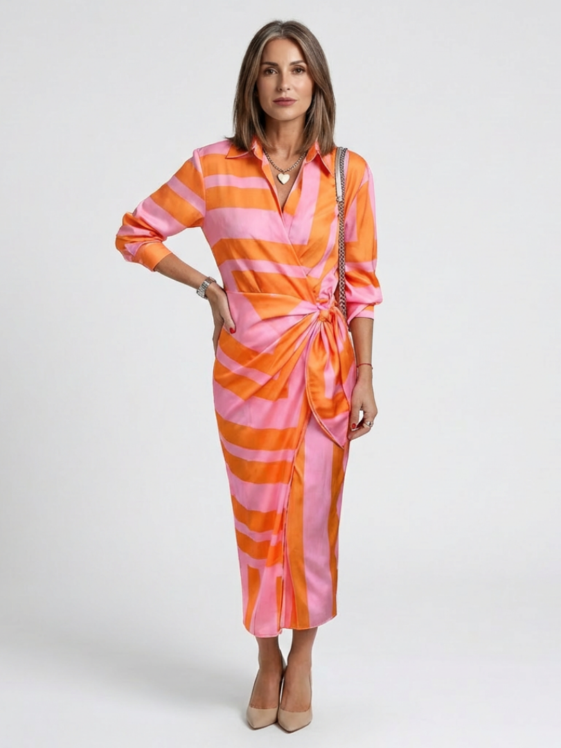 Nadine | Robe Midi Wrap Imprimée à Manches Longues