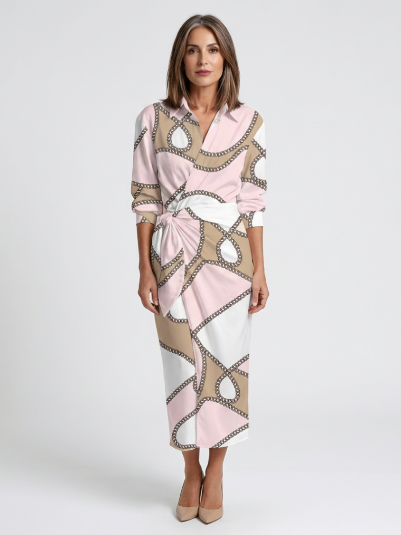 Nadine | Robe Midi Wrap Imprimée à Manches Longues