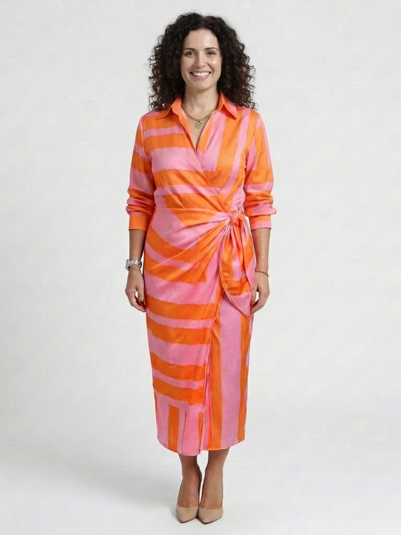 Nadine | Robe Midi Wrap Imprimée à Manches Longues