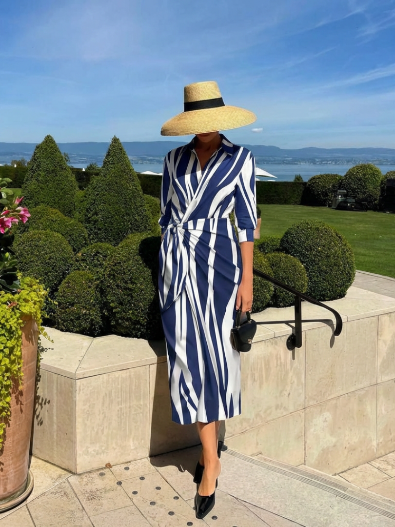Nadine | Robe Midi Wrap Imprimée à Manches Longues