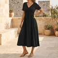 Veluna – Robe midi croisée à col en V avec poches
