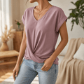 Veluna – Haut V-Neck à Nœud Torsadé pour un Style Quotidien Sans Effort