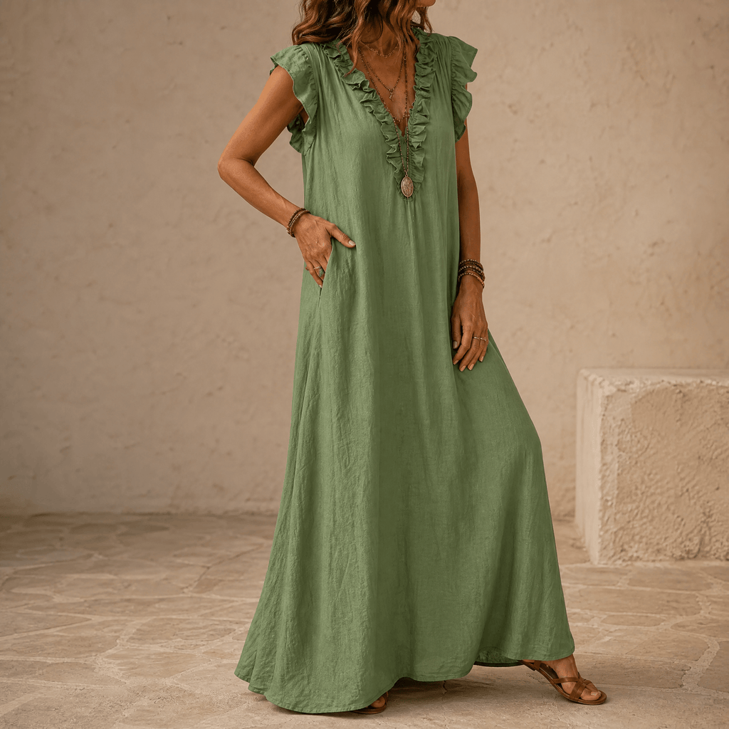 Veluna – Robe Midi Femme à Volants avec Poches